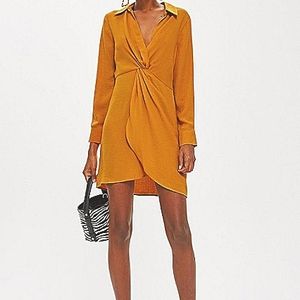 TOPSHOP Obsession twist minidress. Mustard size 4 long sleeves.
